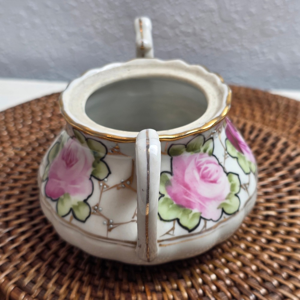 Antique 1890s Nippon Hand Painted Rose Porcelain Creamer & Sugar Bowl Set No Lid - Picture 14 of 16